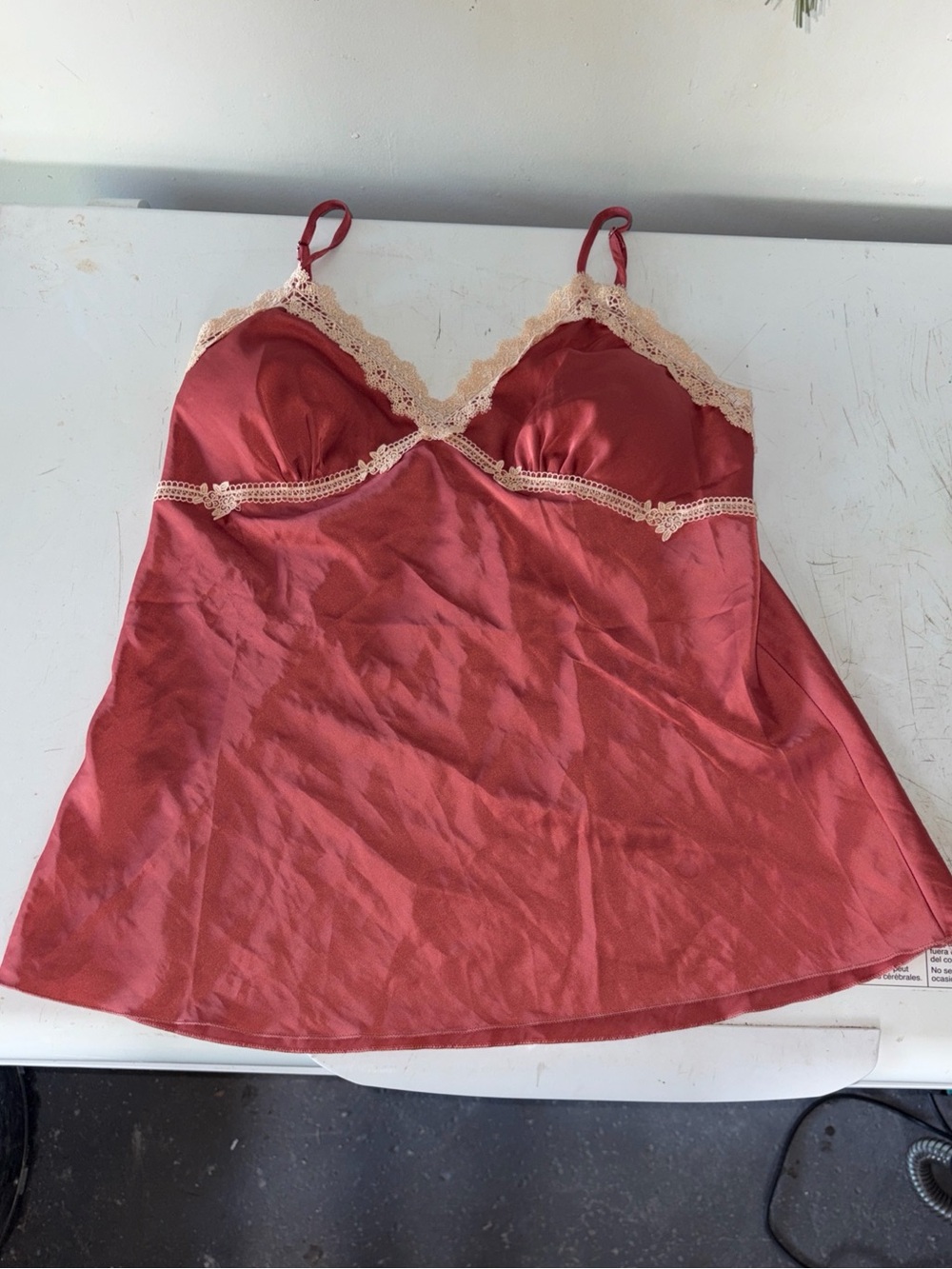 Silk Lace Trimmed lingerie/pajama shirt- Rust Pink color